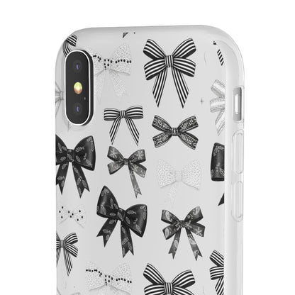 Black & White Bow Pattern Phone Case | Minimal Coquette Flexi Case