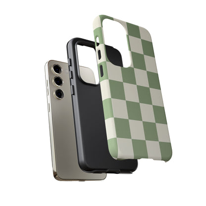 Sage Green Checkerboard Phone Case | Minimal Aesthetic Checkered iPhone & Samsung Tough Case