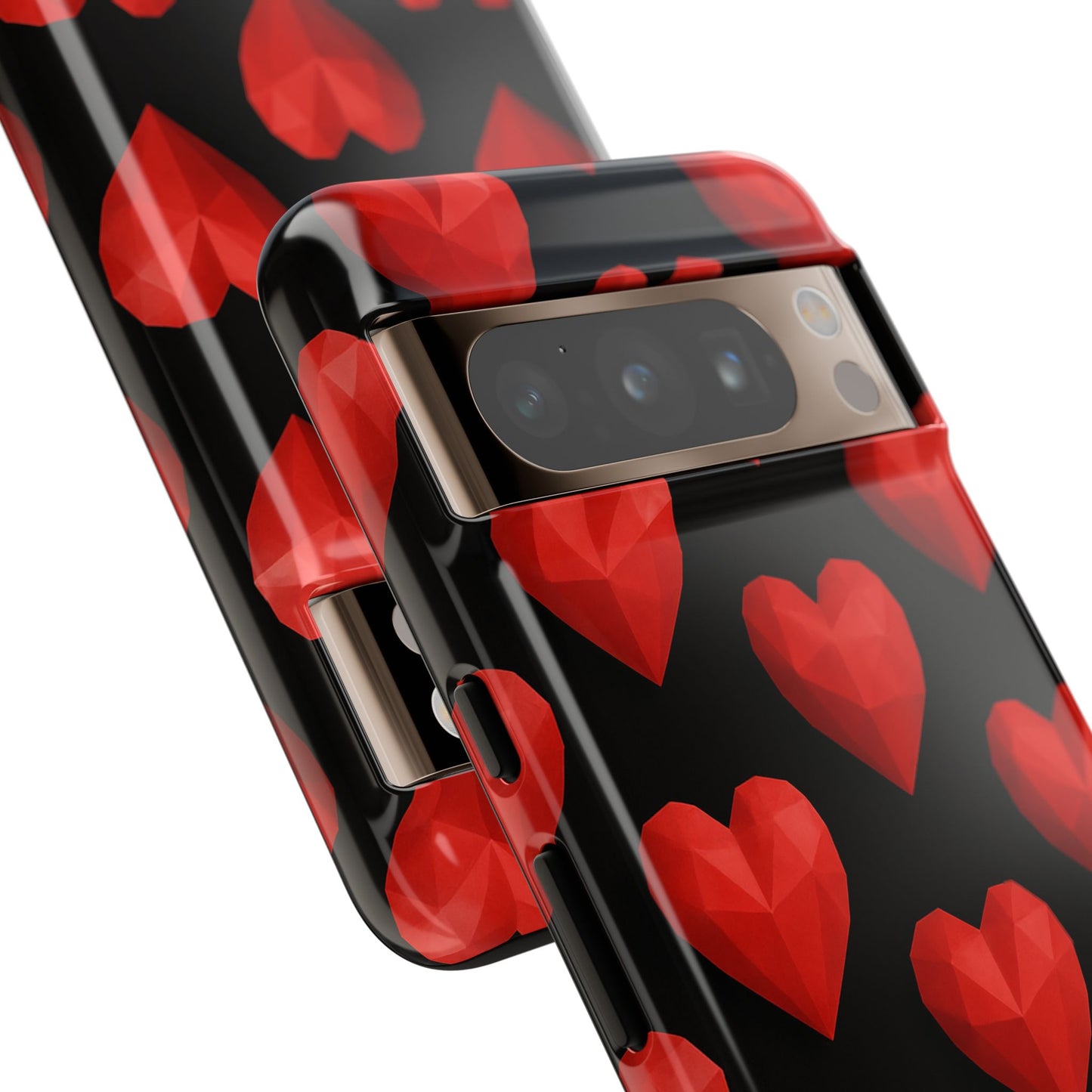 Red Heart Phone Case – Geometric Heart Pattern Tough Case (Black)