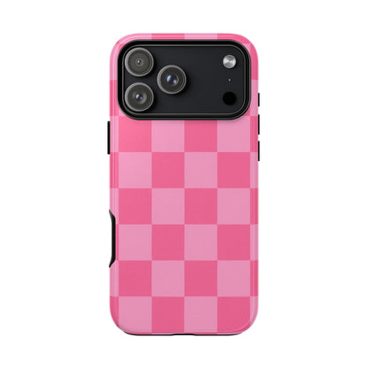 Pink Checkerboard Phone Case – Cute Aesthetic Tough Case for iPhone & Samsung