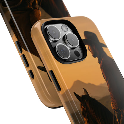 Western Cowboy Sunset Phone Case | Horse Rider Desert Aesthetic Tough Protective Case
