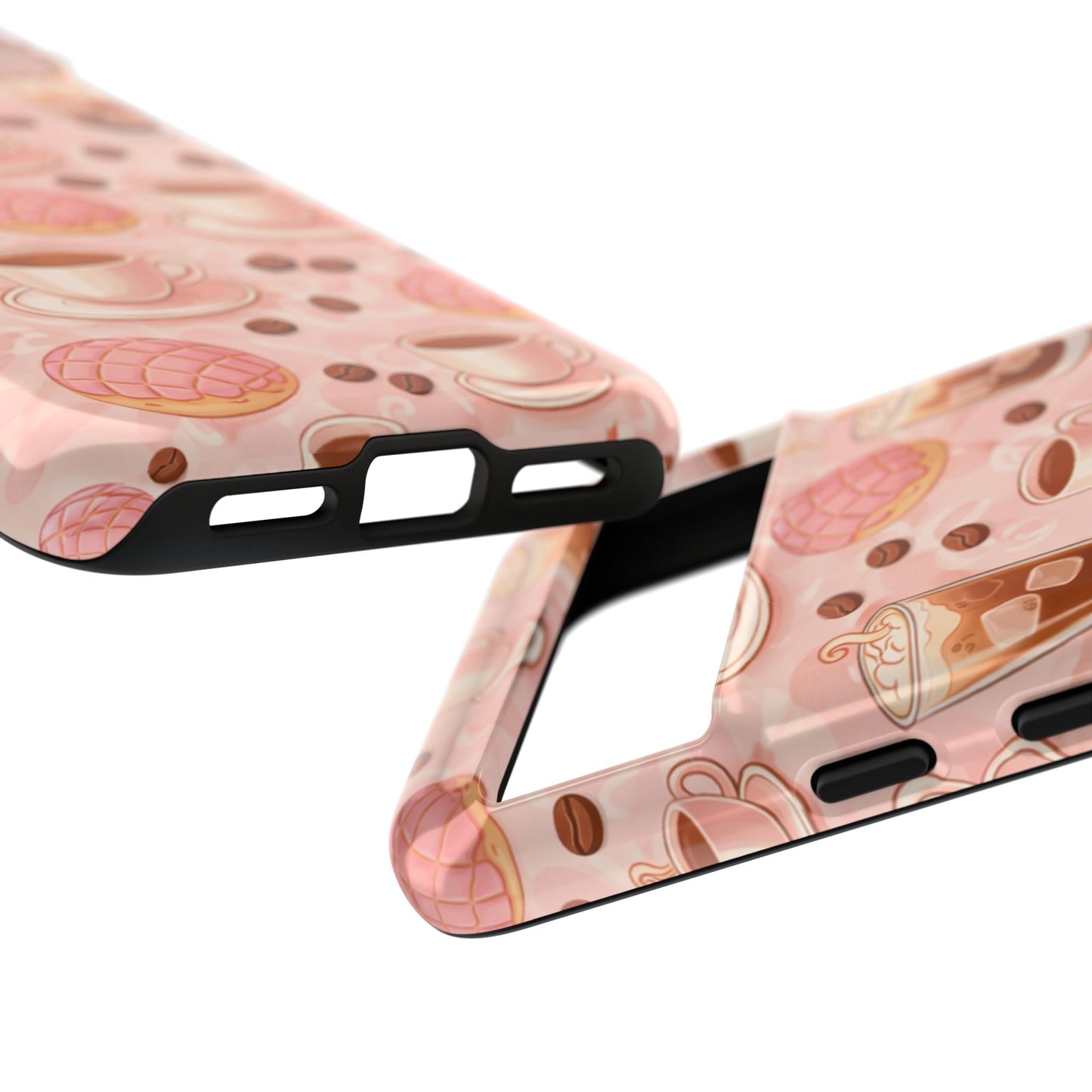 Cute Coffee & Pink Concha Phone Case – Coffee Lover Aesthetic Latte Pattern Tough Case