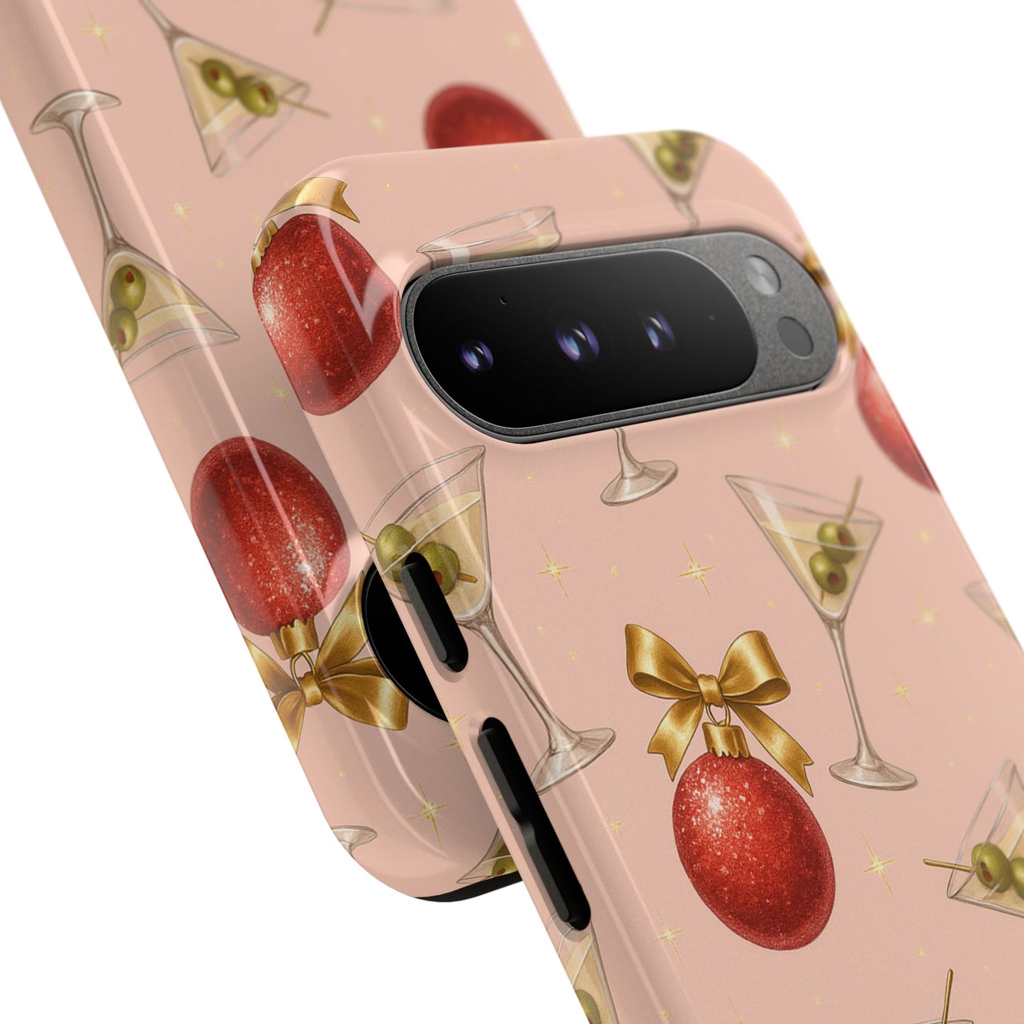 Cocktail Ornament Phone Case – Pink Martini & Cherry Pattern | Glossy or Matte for Iphone, Samsung Galaxy and Pixel