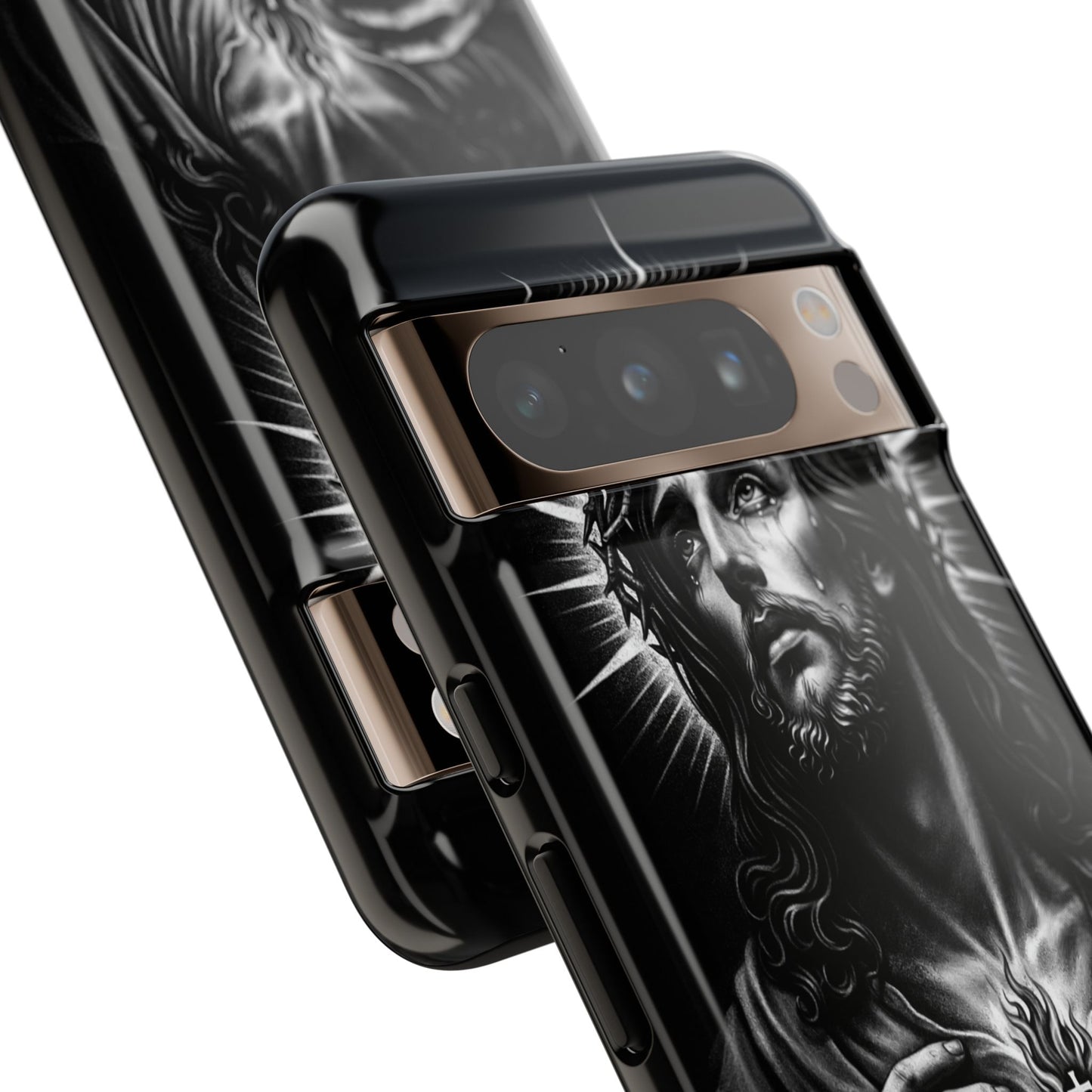 Jesus Sacred Heart Phone Case Black White Christian Faith Aesthetic
