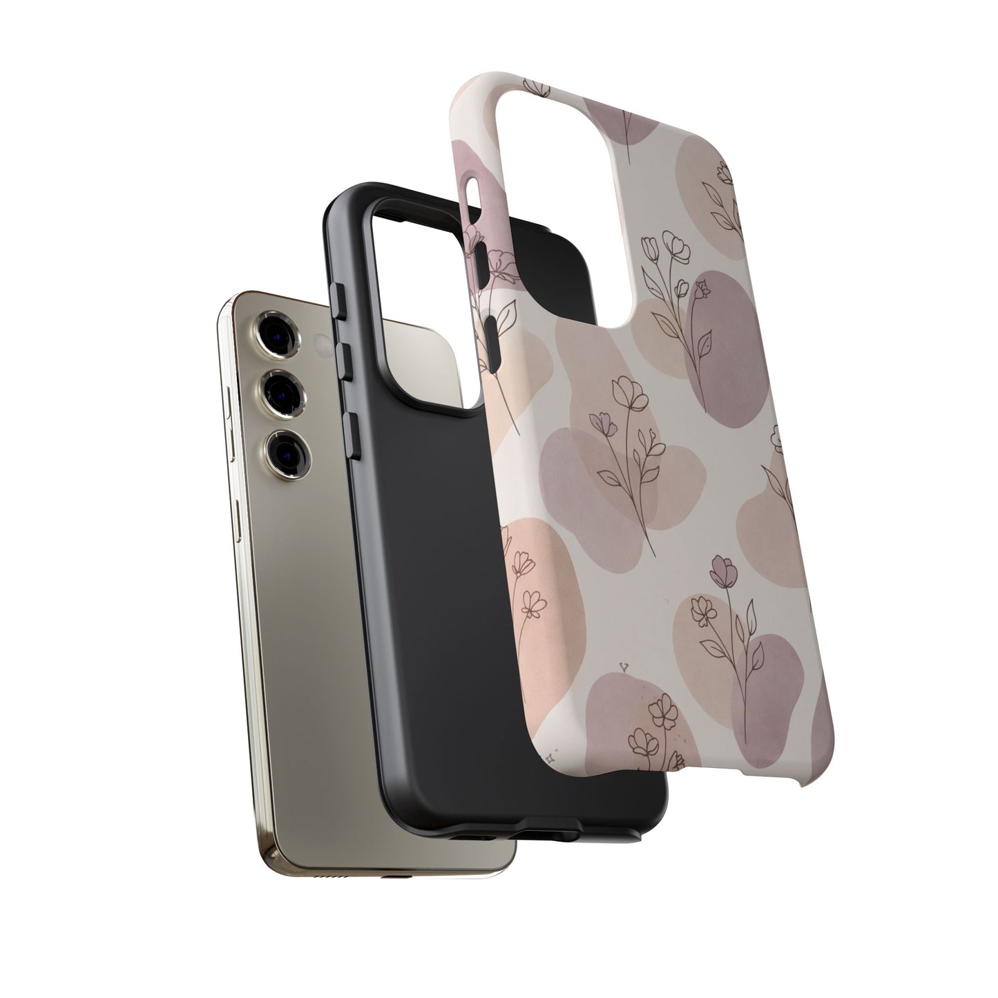 Blush Floral Phone Case Neutral Botanical Watercolor Tough Cover