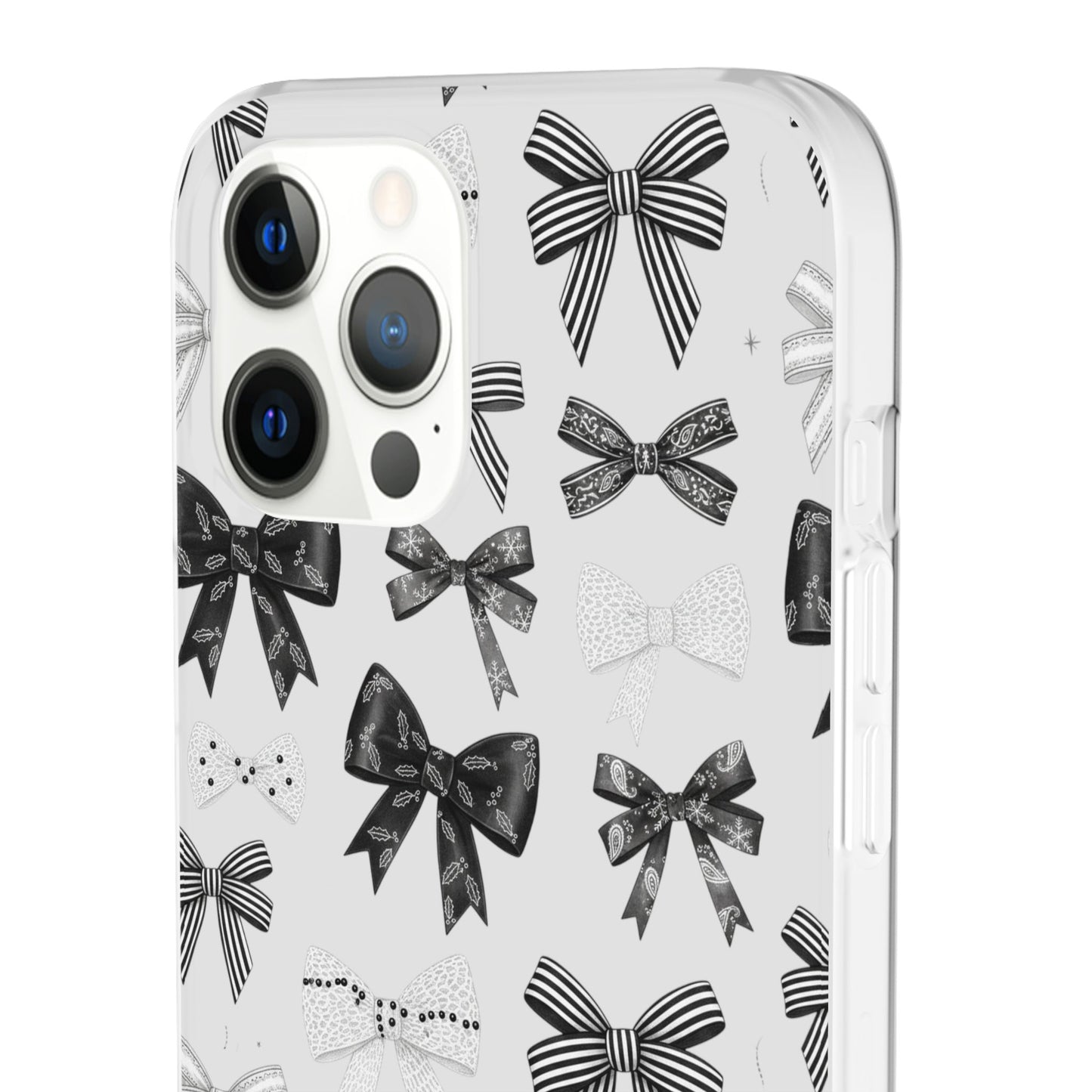 Black & White Bow Pattern Phone Case | Minimal Coquette Flexi Case