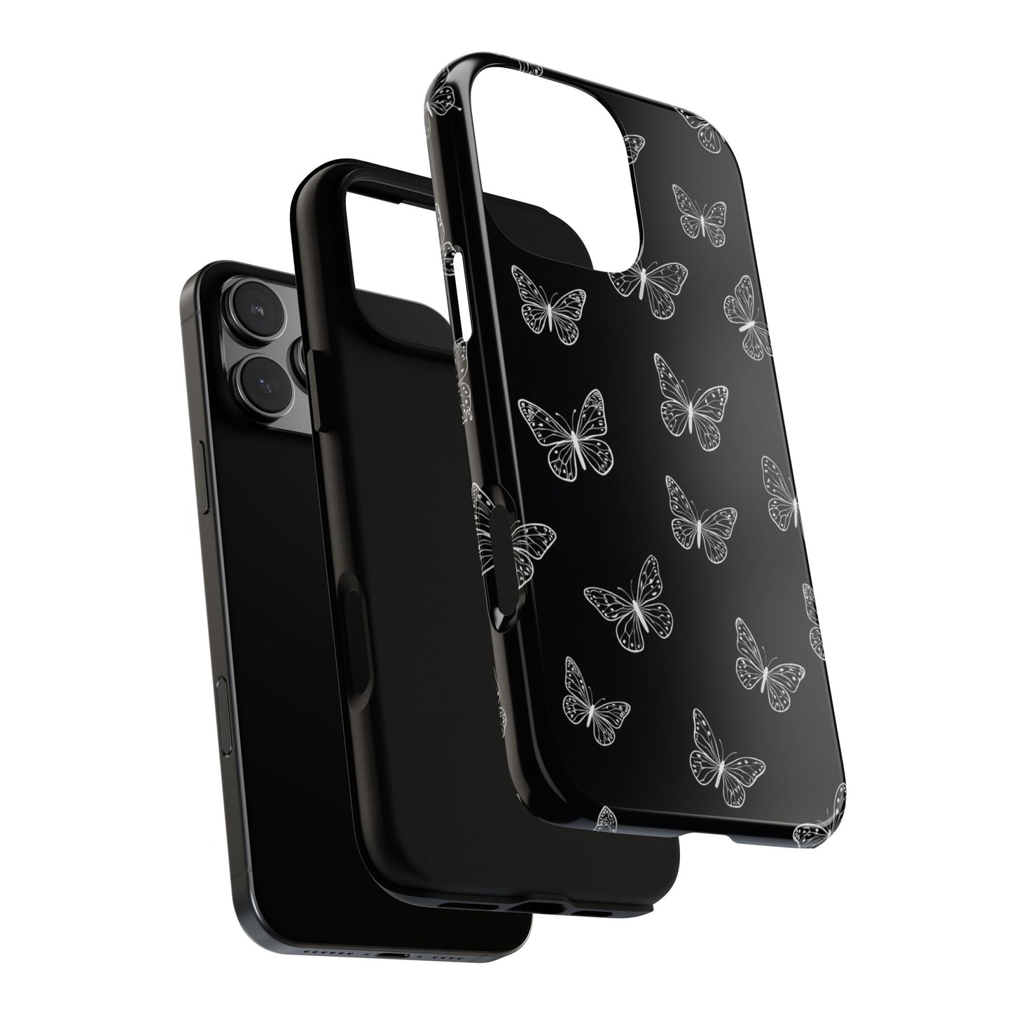 White Butterfly Pattern Phone Case – Dark Aesthetic Monochrome Tough Cover