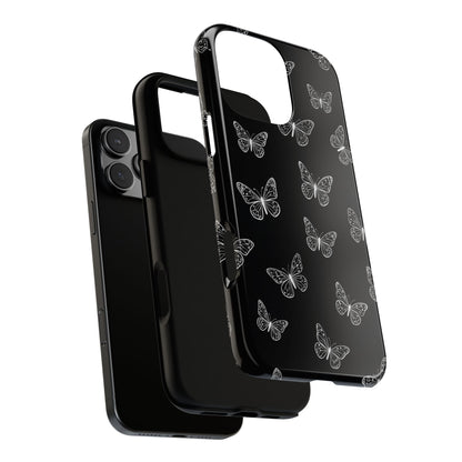 White Butterfly Pattern Phone Case – Dark Aesthetic Monochrome Tough Cover