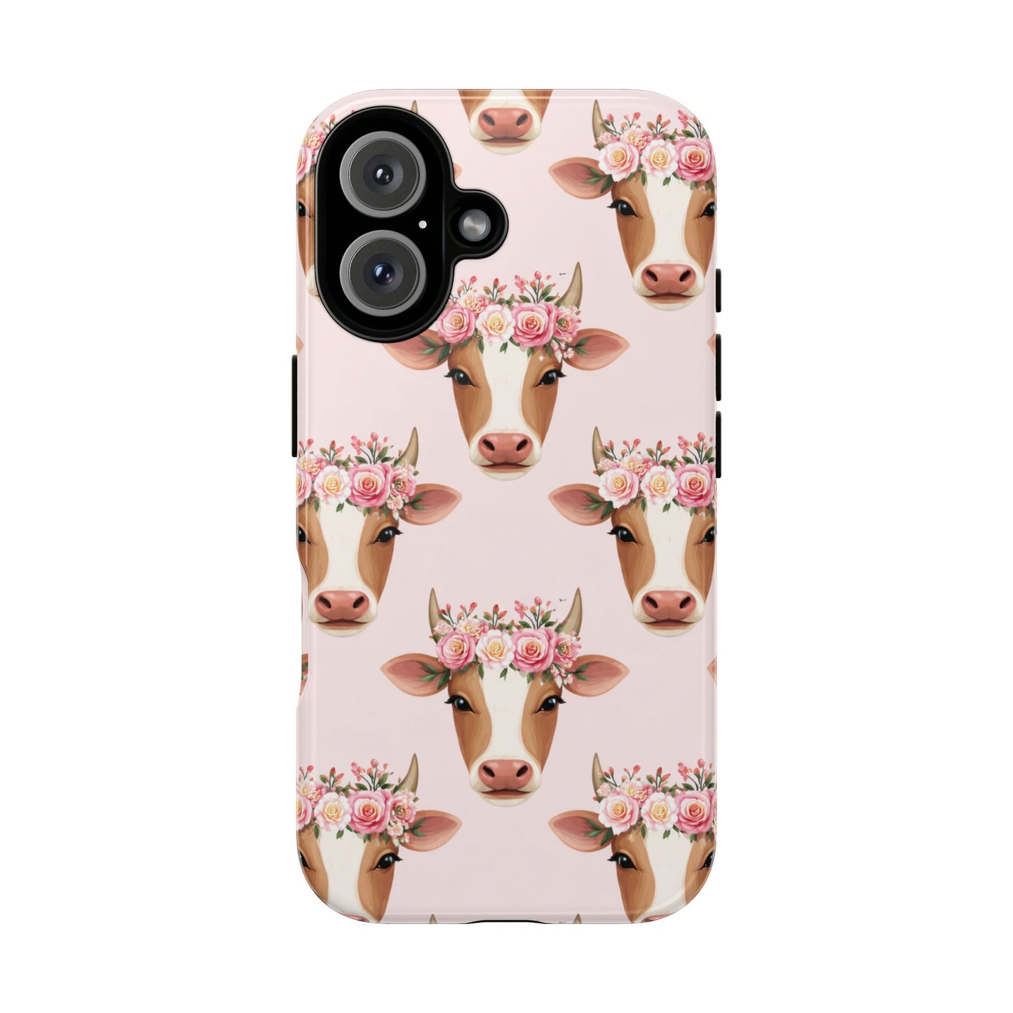 Floral Cow Phone Case – Cute Pink Cow Print Tough Protective Case for Iphone, Samsung Galaxy and Pixel