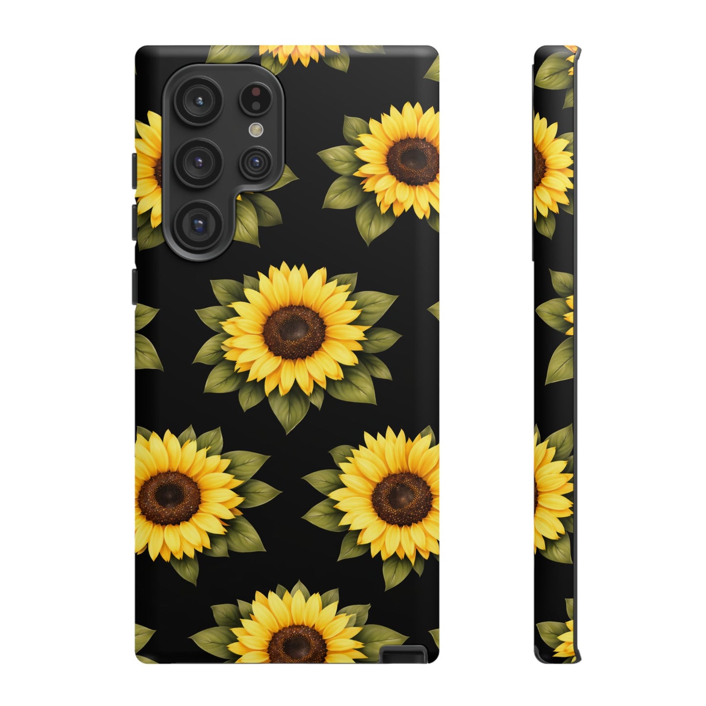 Sunflower Floral Tough Phone Case – Black Background Protective Cover for Iphone, Samsung Galaxy and Pixel