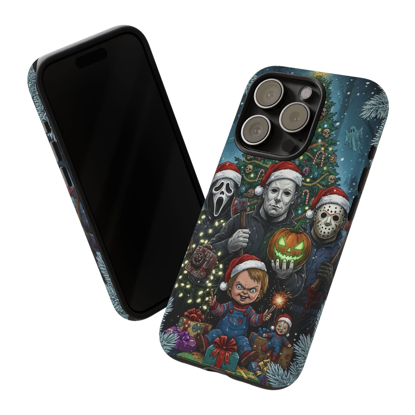 Christmas Horror Phone Case – Festive Slasher Collage Tough Case (iPhone, Samsung, Pixel)