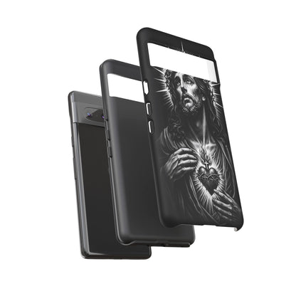 Jesus Sacred Heart Phone Case Black White Christian Faith Aesthetic