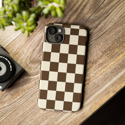 Mocha Checkerboard Phone Case | Neutral Aesthetic Checkered iPhone & Samsung Tough Case