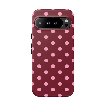 Pink Polka Dot Phone Case – Cute Aesthetic Tough Protective Phone Cover for Iphone, Samsung Galaxy and Pixel