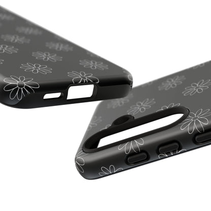 Black Daisy Floral Phone Case – Slim Protective Tough Case for Iphone, Samsung Galaxy and Pixel