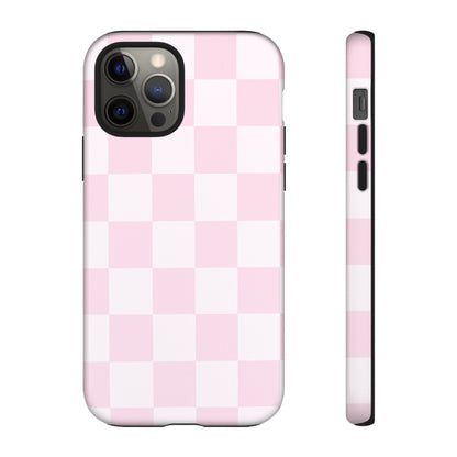 Light Pink Checkerboard Phone Case | Pastel Aesthetic Checkered iPhone & Samsung Tough Case