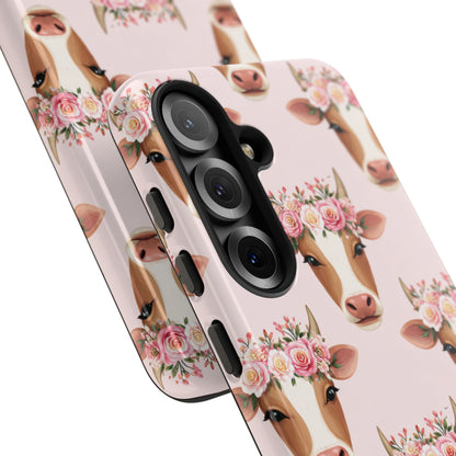 Floral Cow Phone Case – Cute Pink Cow Print Tough Protective Case for Iphone, Samsung Galaxy and Pixel