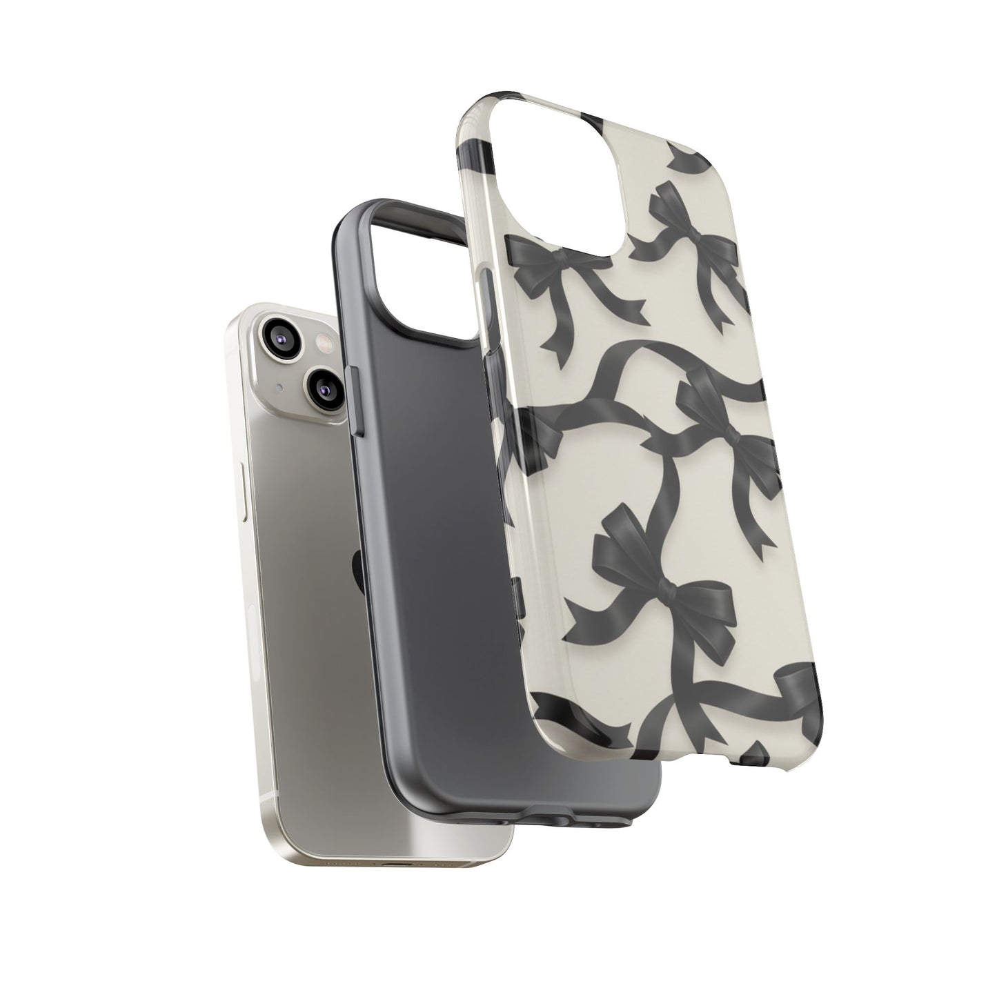 Black Ribbon Bow Phone Case, Minimal Bow Pattern Tough Protective Case