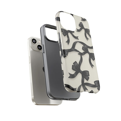 Black Ribbon Bow Phone Case, Minimal Bow Pattern Tough Protective Case