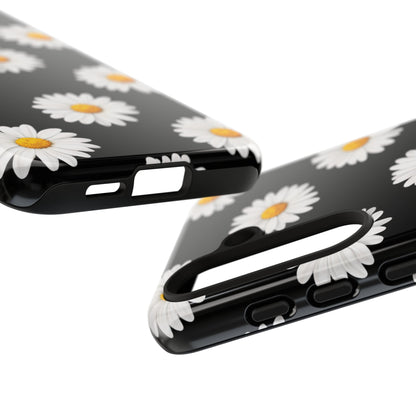 Black Daisy Floral Tough Phone Case – Cute Protective Cover for Iphone, Samsung Galaxy and Pixel