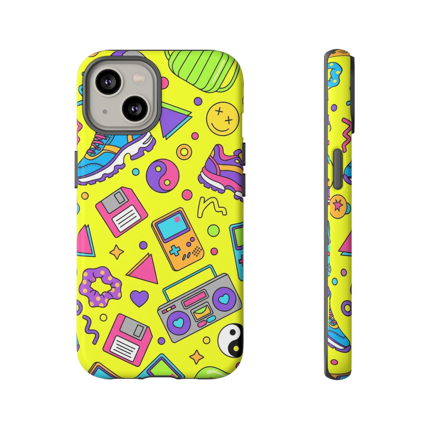 90s Retro Neon Phone Case – Y2K Nostalgia Colorful Icons Tough Protective Case