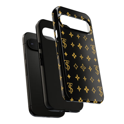Gold Monogram Pattern Tough Phone Case | Black & Gold Luxury Design for Iphone, Samsung Galaxy and Pixel