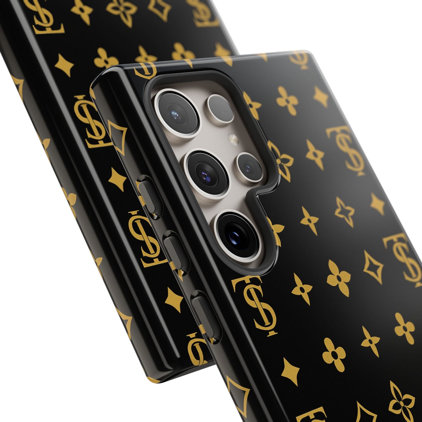 Gold Monogram Pattern Tough Phone Case | Black & Gold Luxury Design for Iphone, Samsung Galaxy and Pixel
