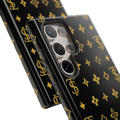 Gold Monogram Pattern Tough Phone Case | Black & Gold Luxury Design for Iphone, Samsung Galaxy and Pixel