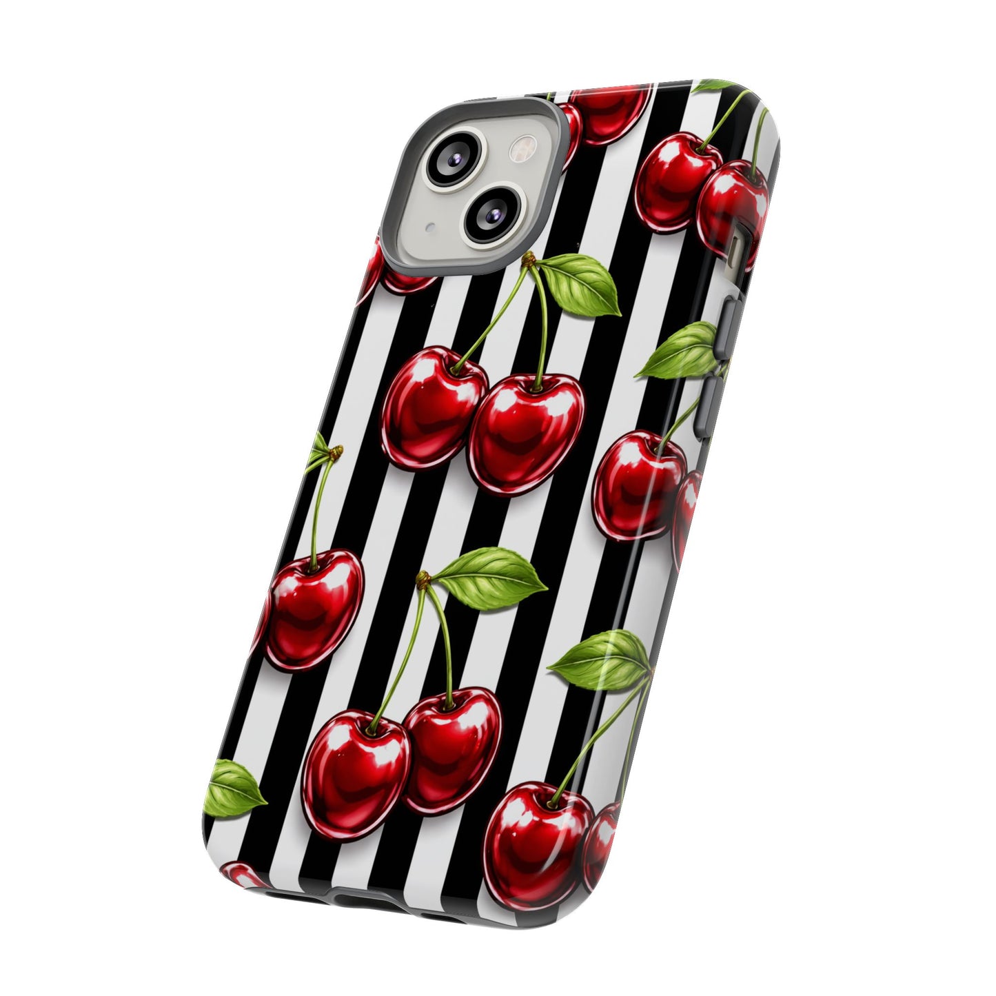 Cherry Pattern Phone Case Black White Stripe Retro Aesthetic Tough Cover