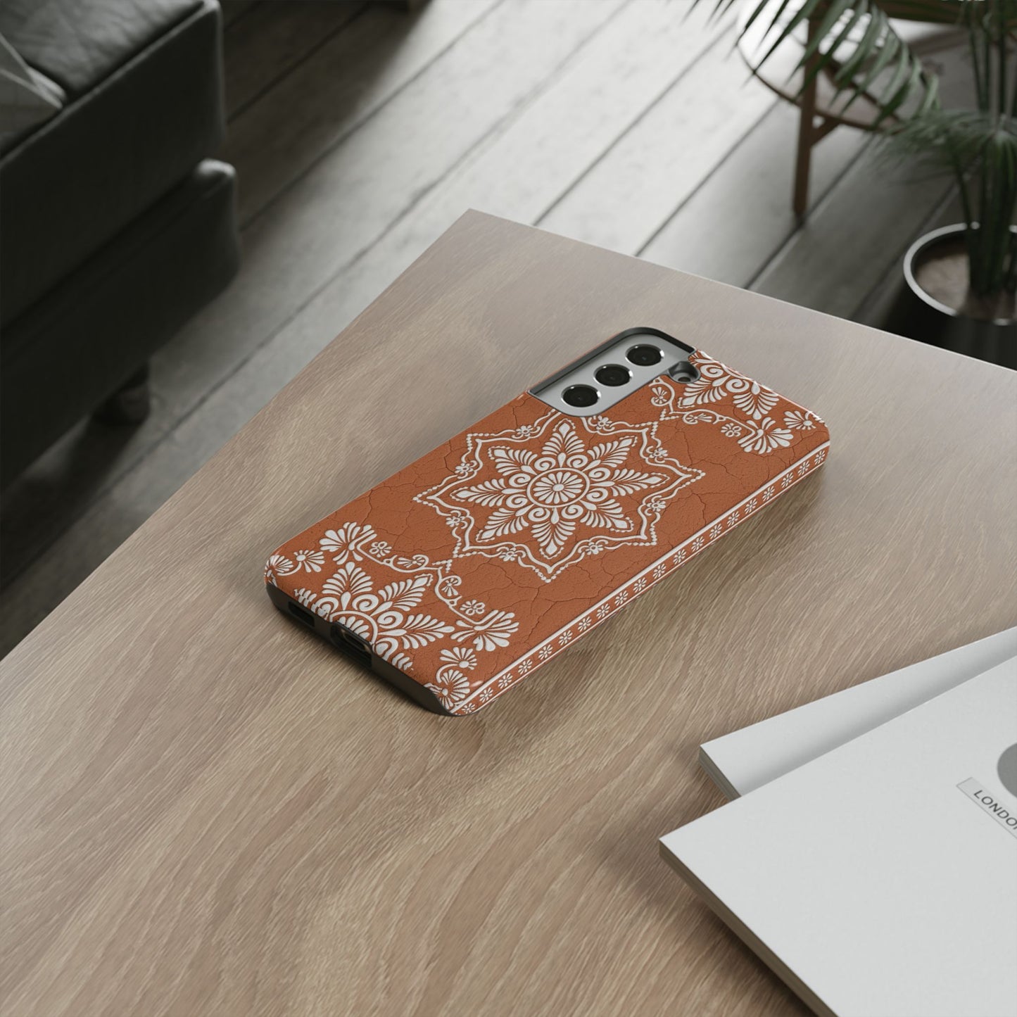 Talavera Terracotta Phone Case | Mexican Floral Pattern iPhone & Samsung Tough Case | Boho Clay Aesthetic Cover