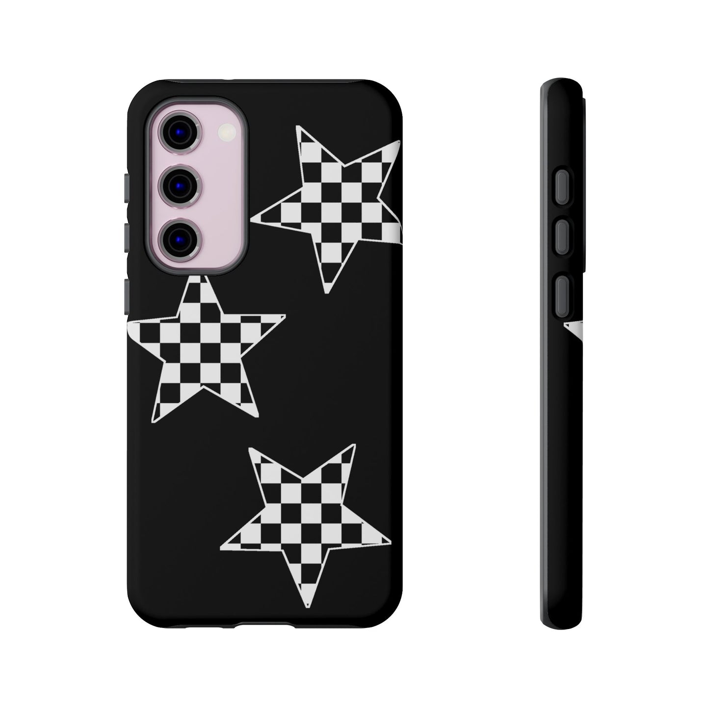 Checkered Star Tough Phone Case – Black Retro Graphic Protective Cover for Iphone, Samsung Galaxy and Pixel