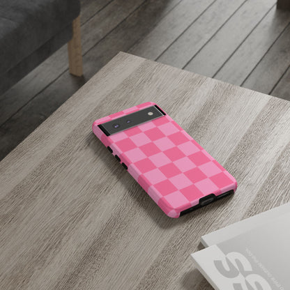 Pink Checkerboard Phone Case – Cute Aesthetic Tough Case for iPhone & Samsung