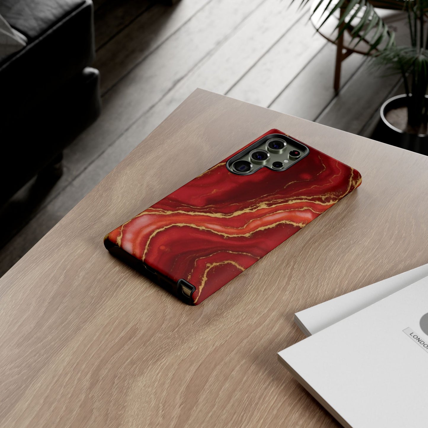 Red Agate Marble Phone Case – Gold Vein Luxury Stone Tough Case (iPhone, Samsung, Pixel)