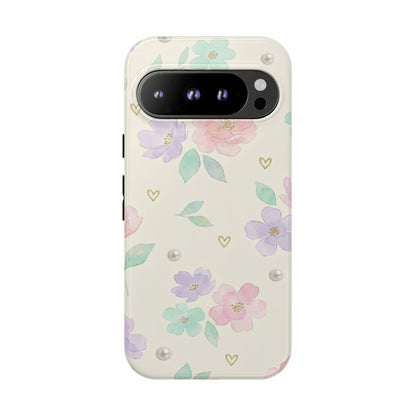 Pastel Floral Phone Case – Coquette Watercolor Flower Hearts Tough Case (iPhone, Samsung, Pixel)
