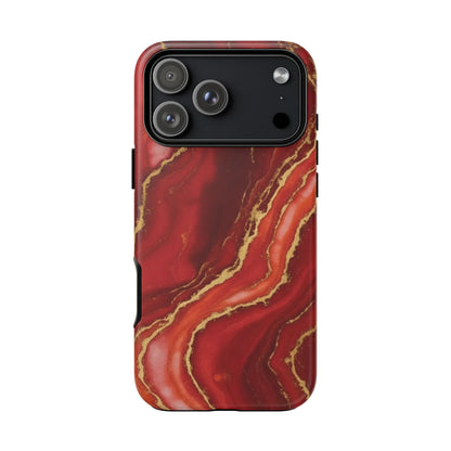Red Agate Marble Phone Case with Gold Veins – Luxury Tough iPhone & Samsung Case