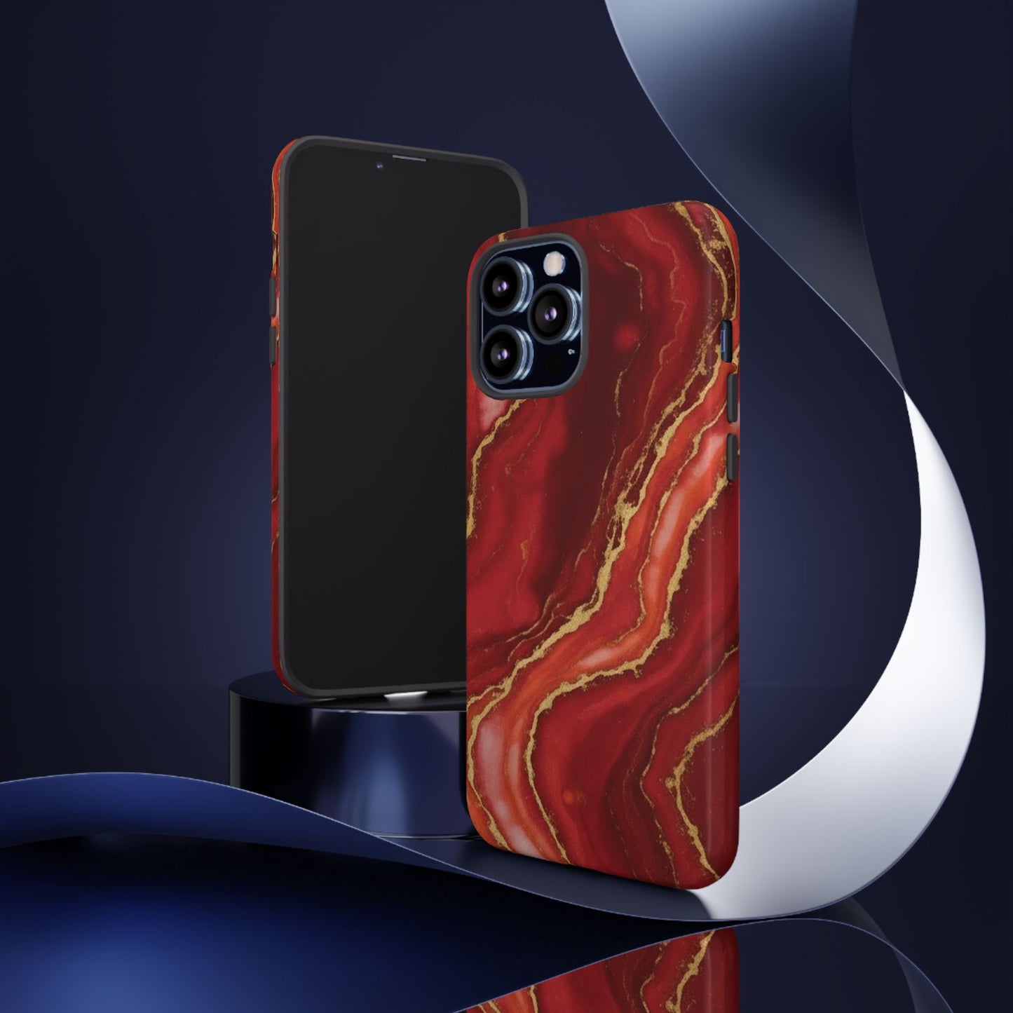 Red Agate Marble Phone Case – Gold Vein Luxury Stone Tough Case (iPhone, Samsung, Pixel)
