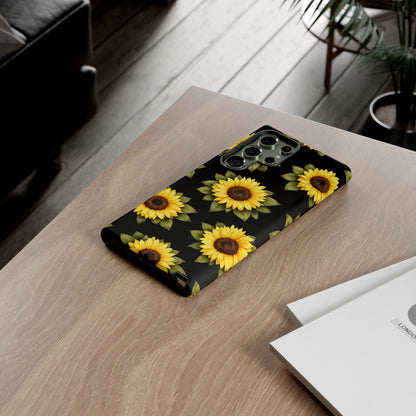 Sunflower Floral Tough Phone Case – Black Background Protective Cover for Iphone, Samsung Galaxy and Pixel