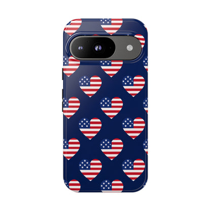 Patriotic American Flag Heart Phone Case – Tough Shockproof, USA Stars & Stripes for Iphone, Samsung Galaxy and Pixel