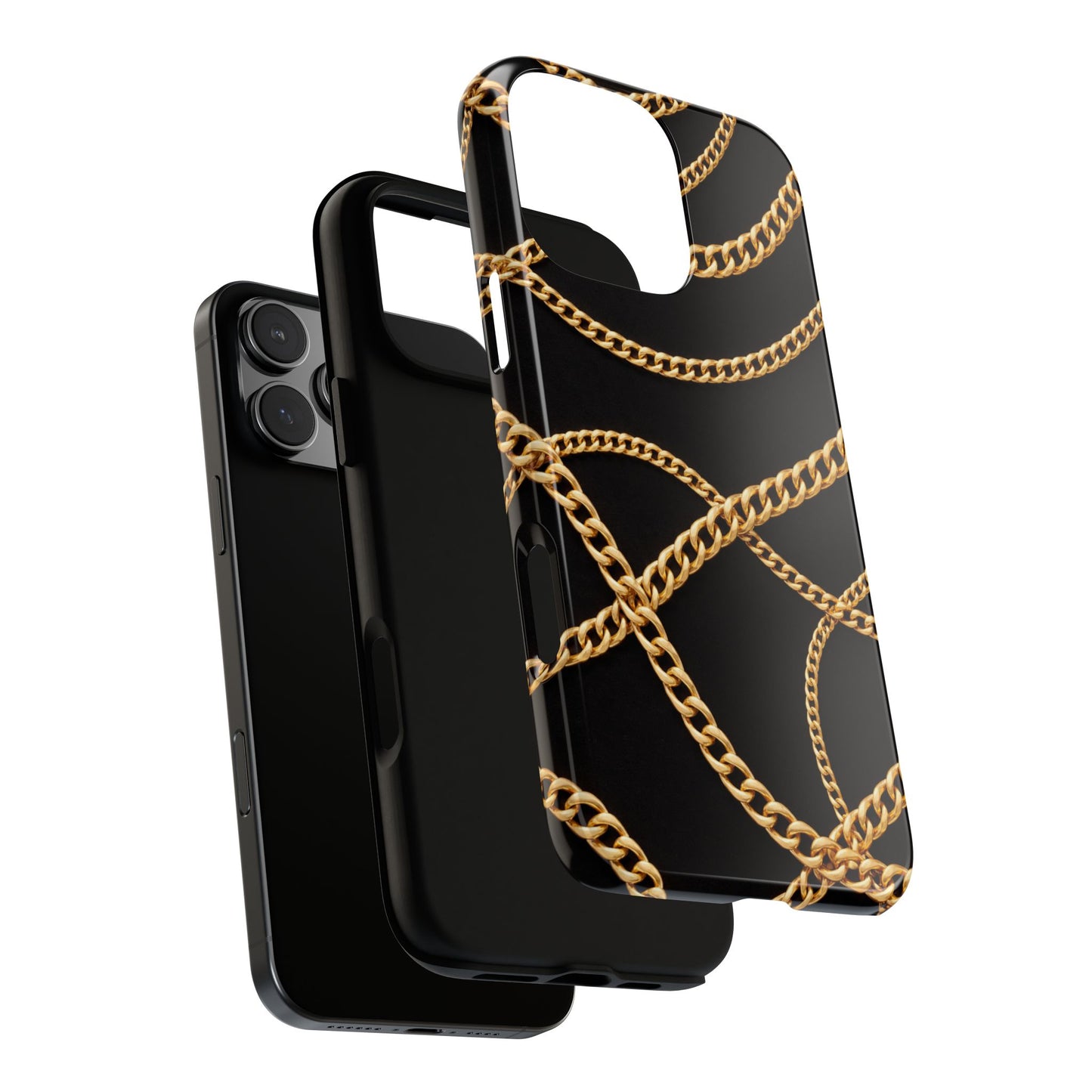 Luxury Gold Chain Phone Case – Black Designer Style Tough Protective Cover for Iphone, Samsung Galaxy and Pixel