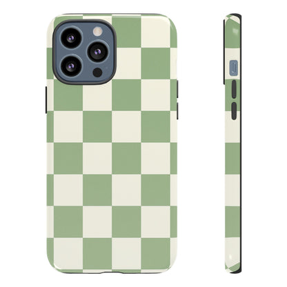 Sage Green Checkerboard Phone Case | Minimal Aesthetic Checkered iPhone & Samsung Tough Case