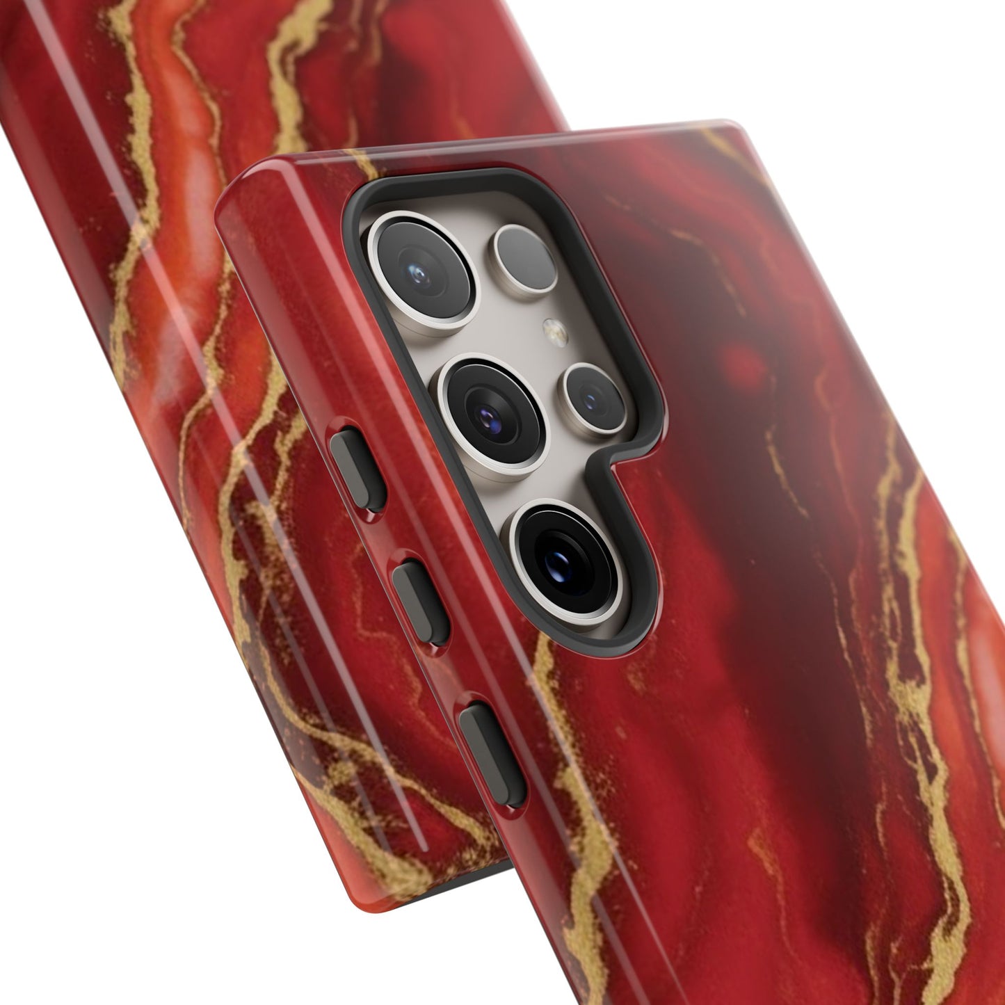 Red Agate Marble Phone Case with Gold Veins – Luxury Tough iPhone & Samsung Case