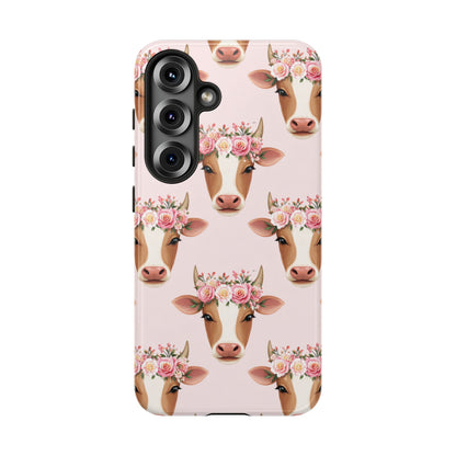 Floral Cow Phone Case – Cute Pink Cow Print Tough Protective Case for Iphone, Samsung Galaxy and Pixel