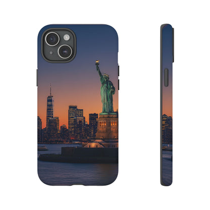 Statue of Liberty Sunset Phone Case – New York City Skyline Travel Aesthetic Tough Case
