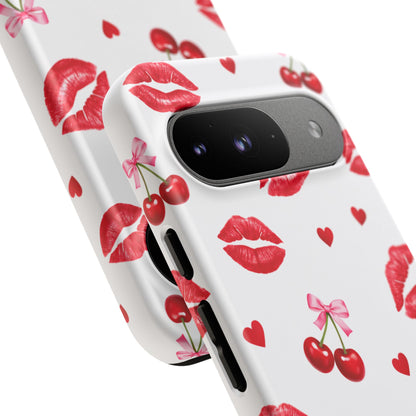 Red Lips & Cherry Phone Case – Y2K Retro Aesthetic Tough Cover