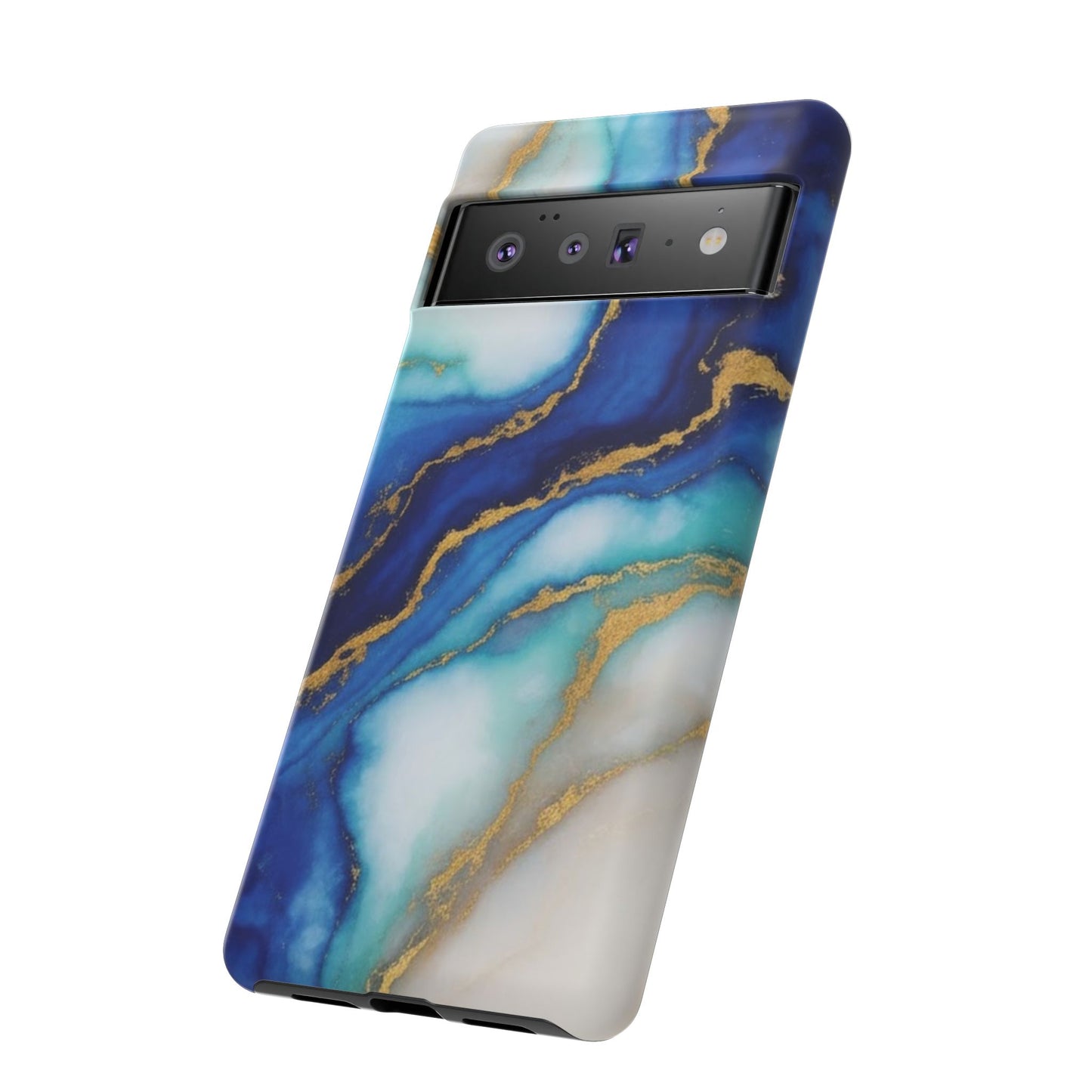 Blue & Gold Marble Phone Case – Luxury Resin Art Tough Case (iPhone, Samsung, Pixel)