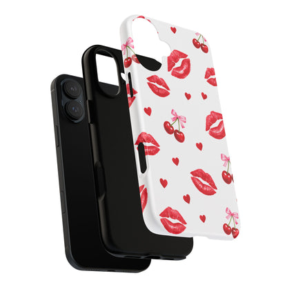 Red Lips & Cherry Phone Case – Y2K Retro Aesthetic Tough Cover