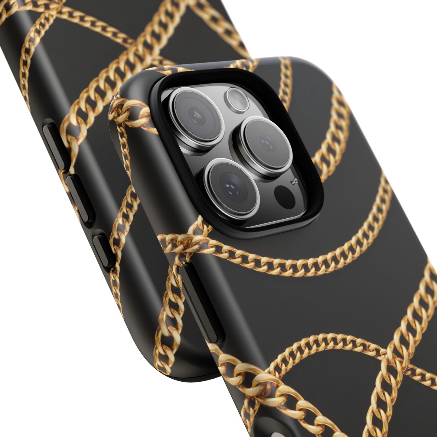 Luxury Gold Chain Phone Case – Black Designer Style Tough Protective Cover for Iphone, Samsung Galaxy and Pixel