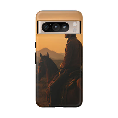 Western Cowboy Sunset Phone Case | Horse Rider Desert Aesthetic Tough Protective Case