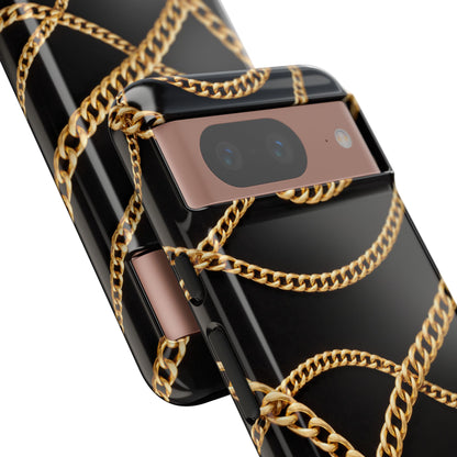 Luxury Gold Chain Phone Case – Black Designer Style Tough Protective Cover for Iphone, Samsung Galaxy and Pixel
