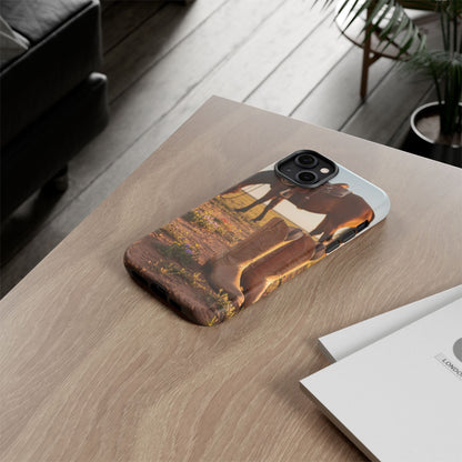 Western Cowboy Boots Phone Case – Rustic Horse Sunset Tough Case (iPhone, Samsung, Pixel)
